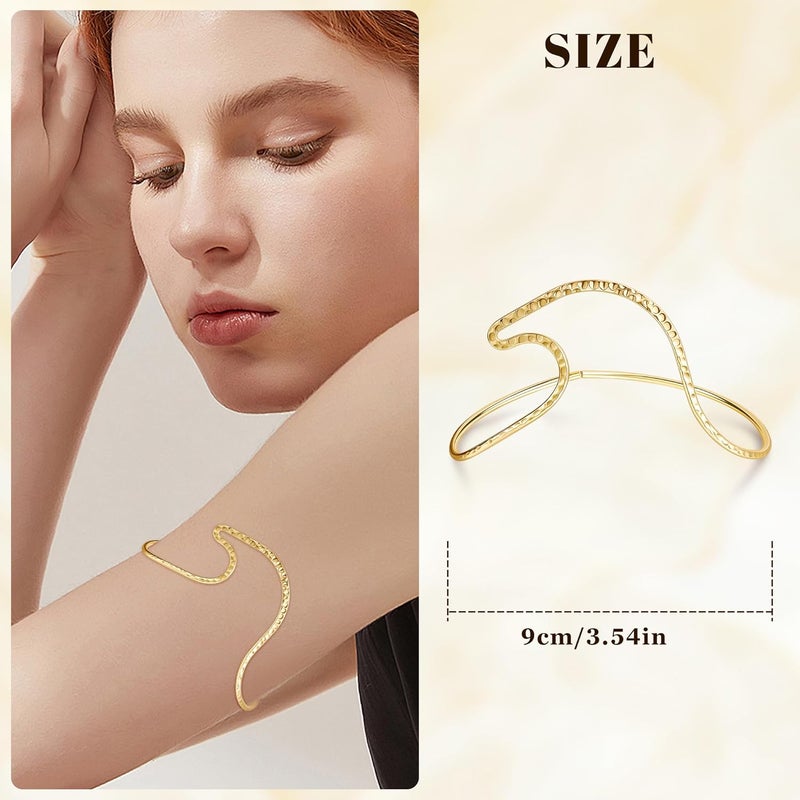 NICEIGHT 3Pcs Arm Cuff for Women Open Upper Arm Cuff Bangle Armlet Gold Silver Adjustable Armband Arm Bracelet Set - Image 4